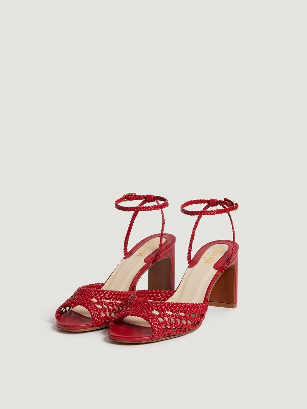 Rouje Liz Sandals Cherry Red Braided Leather Heels 39 / 7.5 - Picture 7 of 12